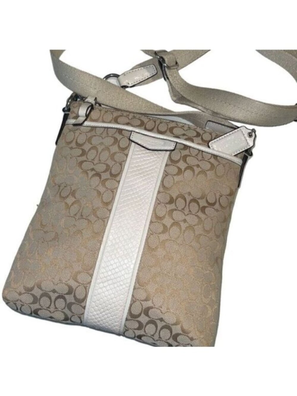 Coach‎ Tan and White Patent Leather C Signature Crossbody Bag